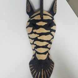 10.75" Wood Carved Zebra Mask Wall Hanging 