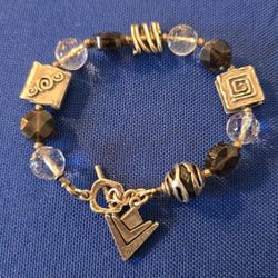 Vtg. Silpada Logo 925 Sterling Smoky Quartz Crystal Beaded 7 1/2" Bracelet 