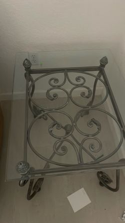 2 Wrought Iron Glass Top End Table