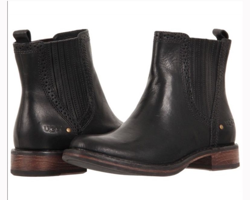 Gently Used UGG Black Leather Ankle Boots