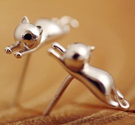 Sterling Silver Dangle Kitty Earrings