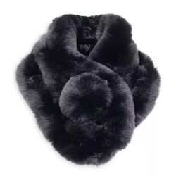 Surell Women's Faux Fur Chain Scarf With Pom (O/S, Black) - O/S