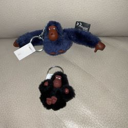New 2 Kipling Monkey Keychain, Purse Charm, With Tags. Blue And Black