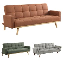 MID CENTURY MODERN SOFT FABRIC BISCUIT TUFTED GRAY FUTON SOFA SLEEPER BED SAGE OR TERRACOTTA 