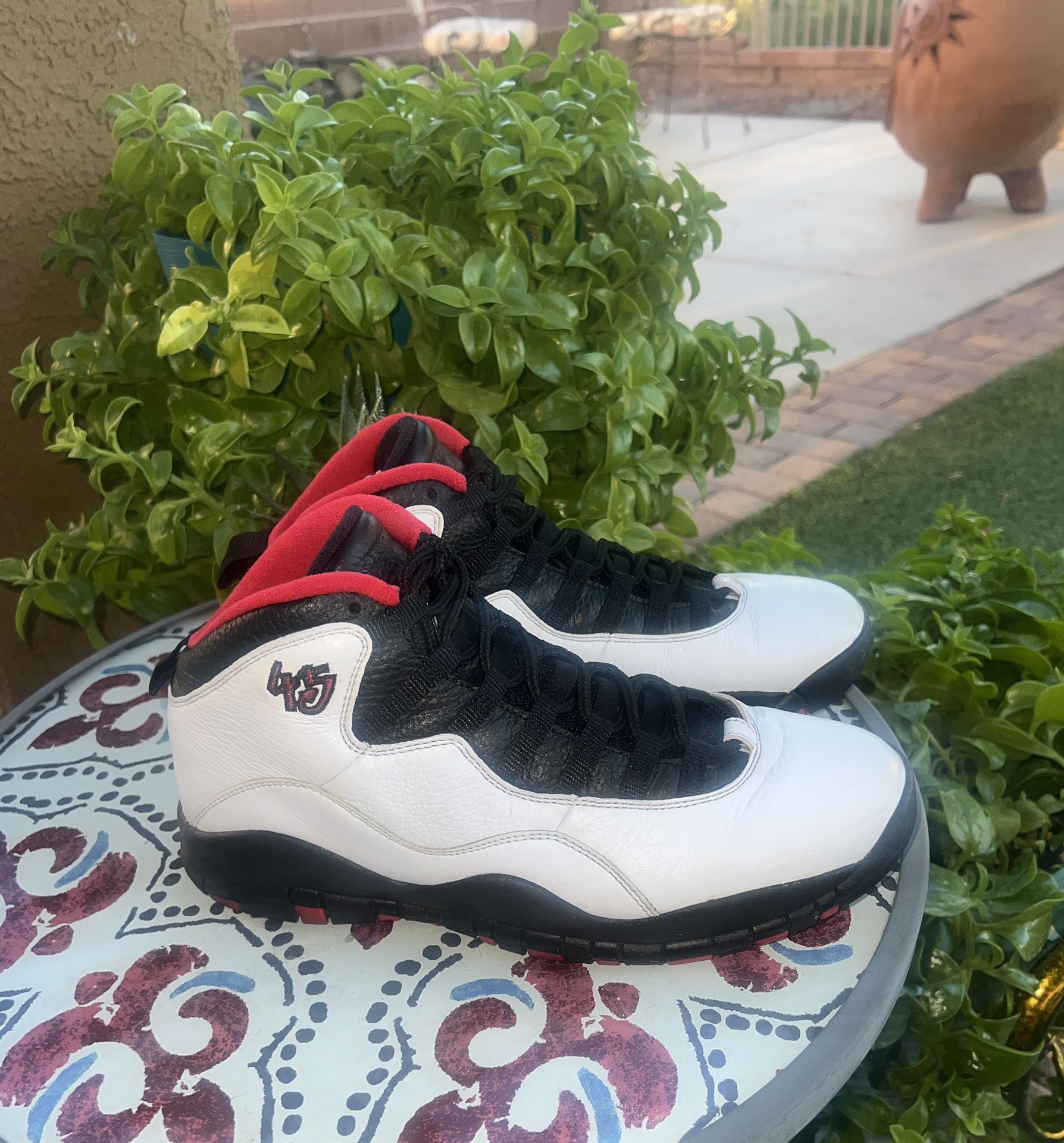 Men'Size 10 Air Jordan 10 Double Nickel White Black Red Leather