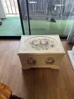 Vintage Floral Painted Wooden Storage Chest