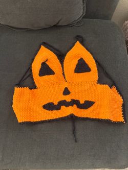 Women Handmade Crochet Halloween Pumpkin Crop Top