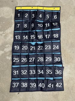 Numbered Organizer Classroom Pocket Chart for Cell Phones Calculators Holders Blue (42 Pockets)