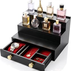 Mens Cologne Organizer 3 Tier Stand Drawer Hidden Compartment Fragrance Shelf