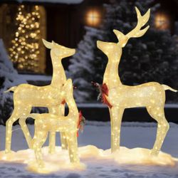 4.5 ft. 3D Reindeer Family Outdoor Christmas Holiday Yard Decoration Warm White LED, Gold