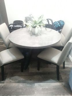 Round Marble-Top Dining Table with 4 Chairs