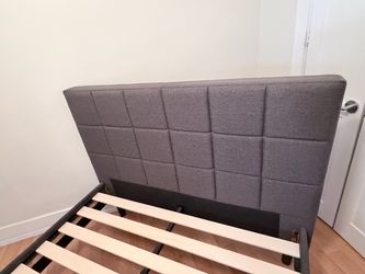 Charcoal gray full size bed frame with headboard