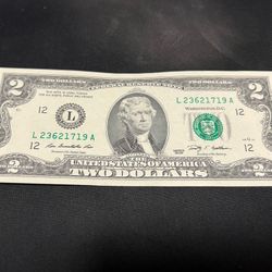 $2 bill USD Thomas Jefferson 2009 Series
