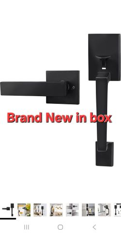 Azdele Matte Black Front Door Handle Set with Reversible Lever - Exterior Door Handle Set for Right or Left Handed DoorsFront Door Handle Matte Black