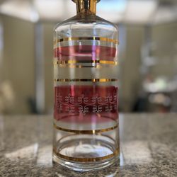 Vintage Bohemain Glass Cranberry Glass Decanter w/ gold gilt