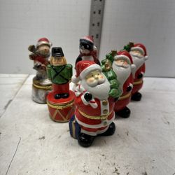 6 Porcelain Christmas Theme Trinket Boxes w/Figurine #U8