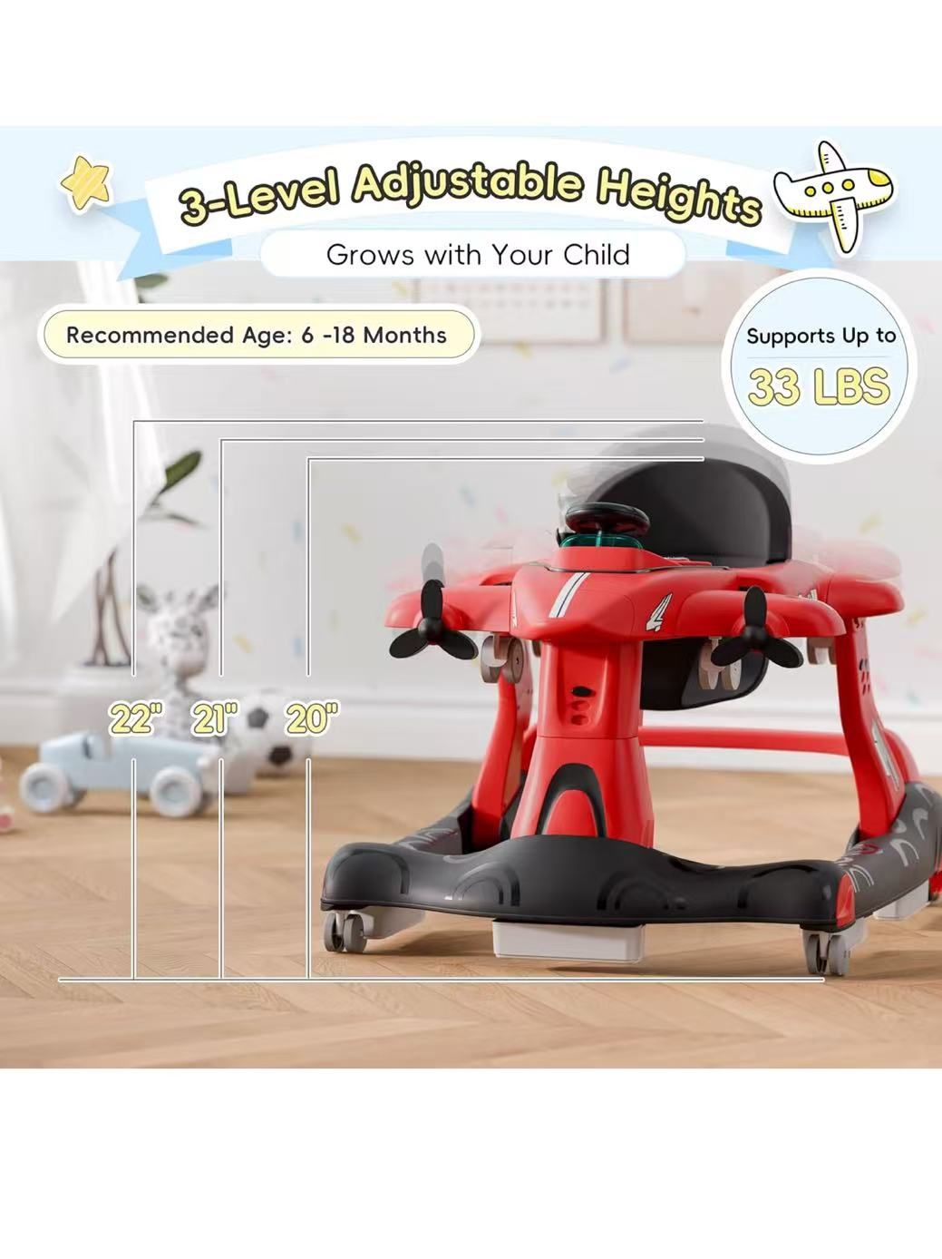 6-in-1 Walker with Adjustable Speed Wheels