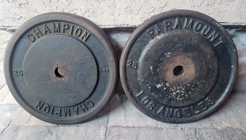 Weight Vintage Standard Weight Plates 1x25lb Paramount Los Angeles And  1x25lb Champion Plate