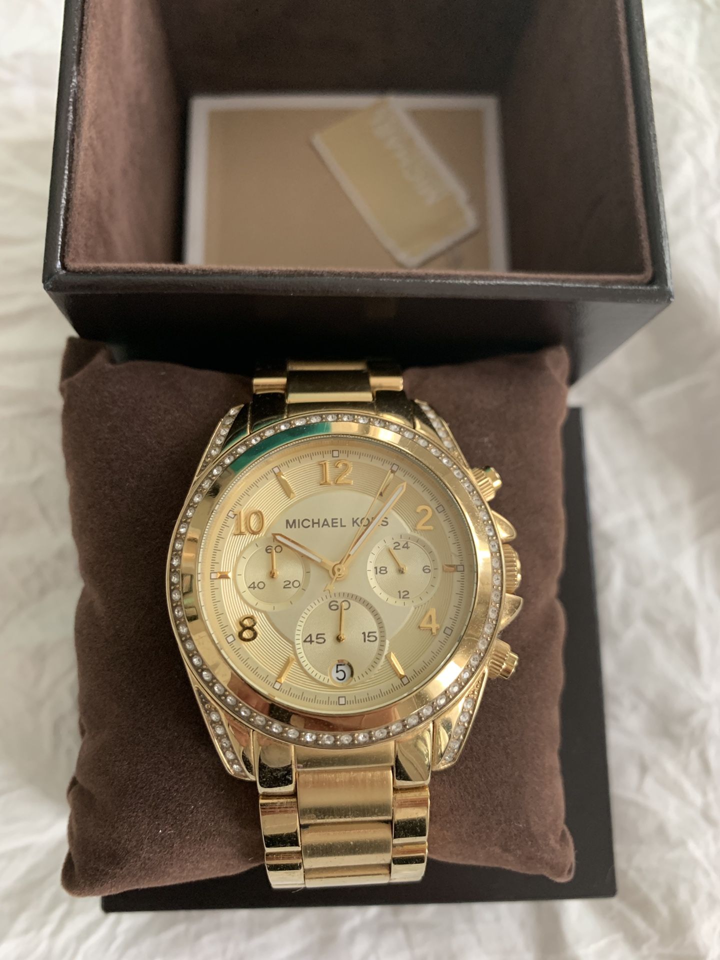 with Box, Michael Kors gold watch