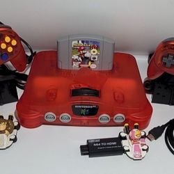Clear Red Nintendo 64 With Mario Kart Game 