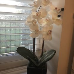 Potted Orchid Faux Floral Plant Ceramic Pot I Door Floral Drcor