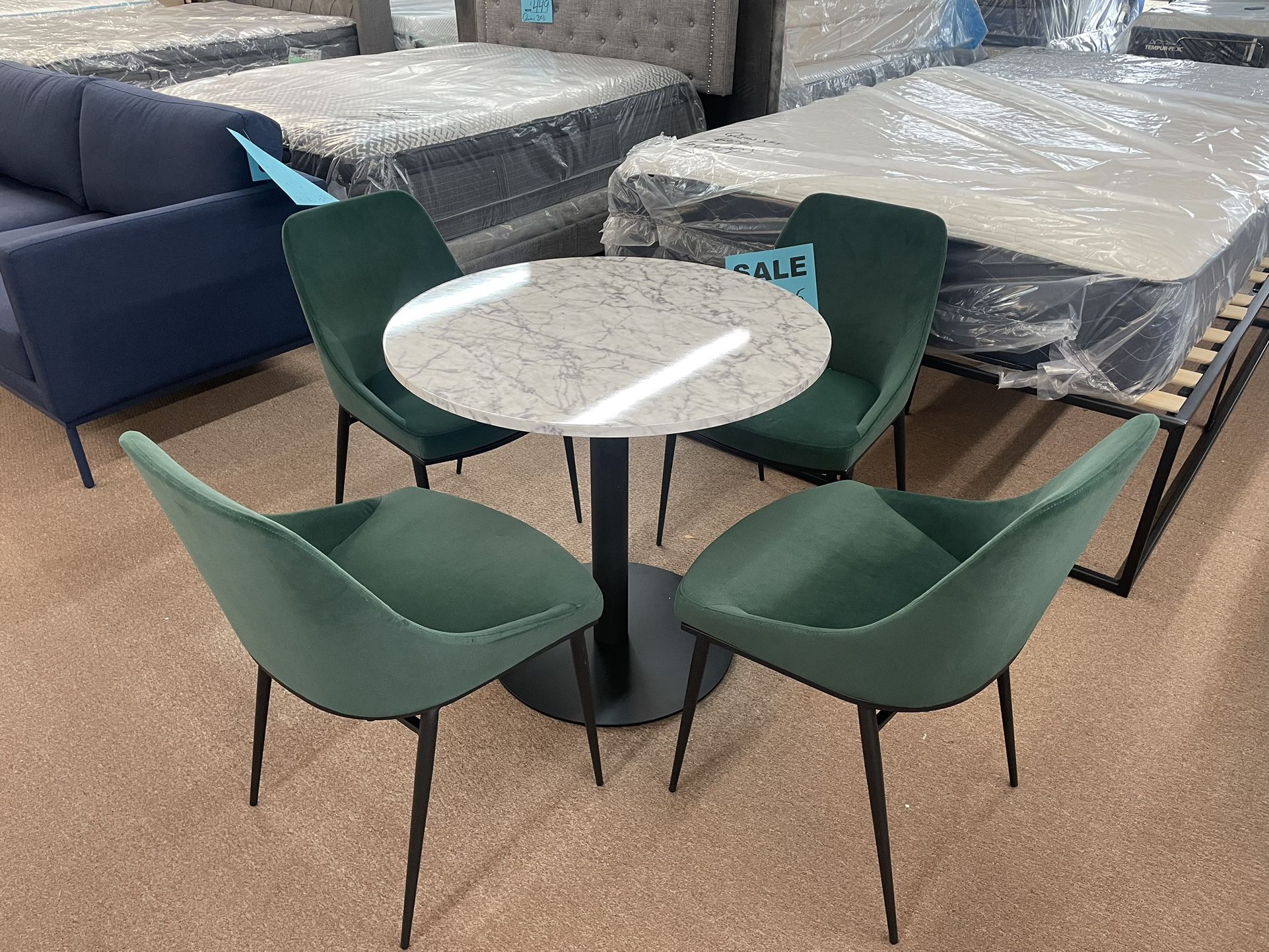 Nathan James 31”inch Bistro Table & 4 Moes Chairs Velvet Green