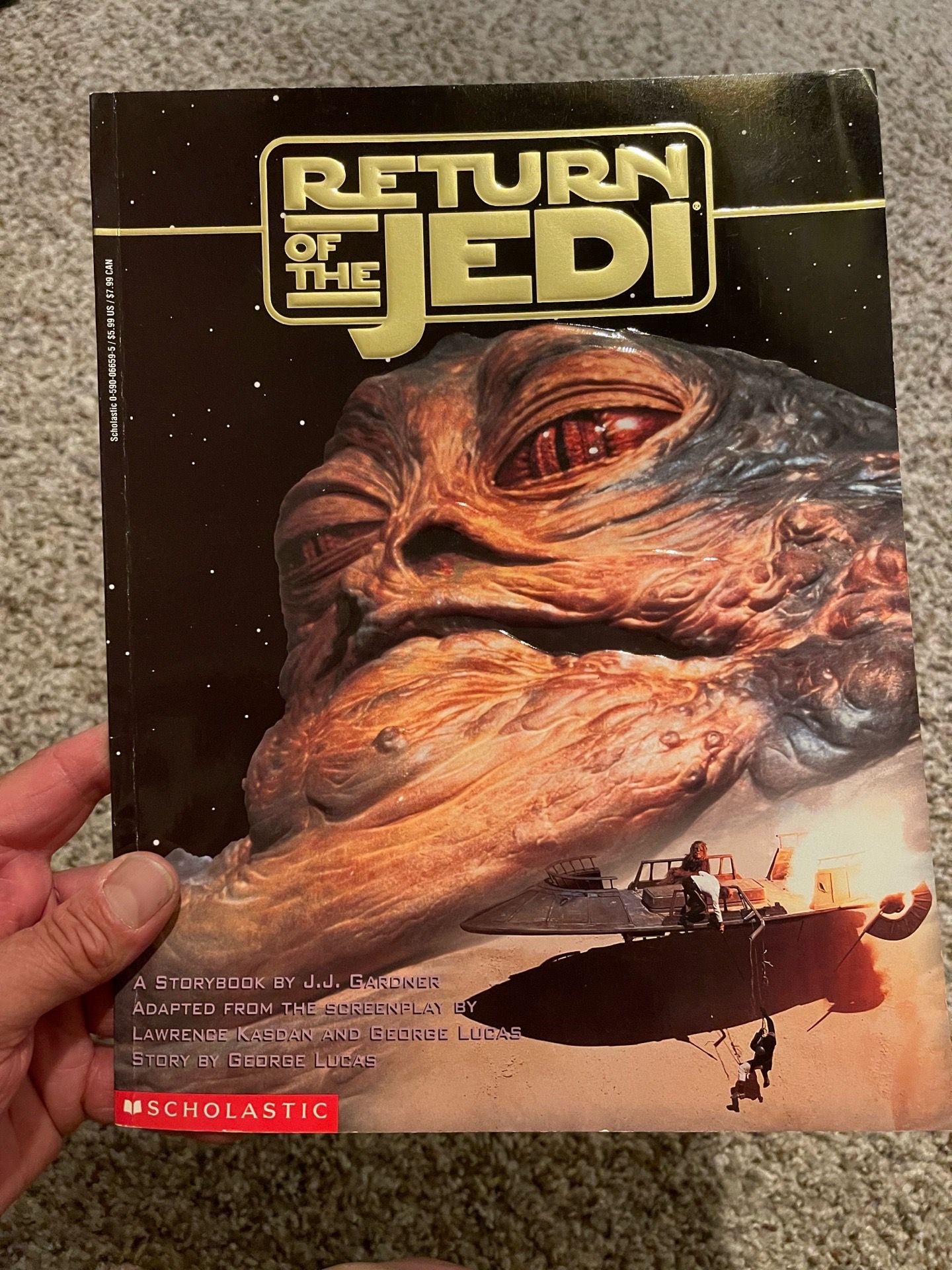 vintage collectible "Return of the Jedi" storybook adapted by J.J. Gardner from the screenplay by Lawrence Kasdan and George Lucas, published by Schol