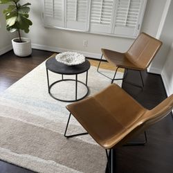 West Elm leather Slope chairs & Rug