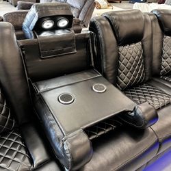 Power Reclining Black Leather Sofa $1399, Power Reclining Black Loveseat $1399⭐$39 Down Payment with Financing ⭐ 90 Days same as cash