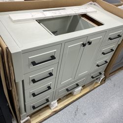 Bathroom Vanity Cabinet 48” Solid Mango Quartz Top With Sink And Backsplash