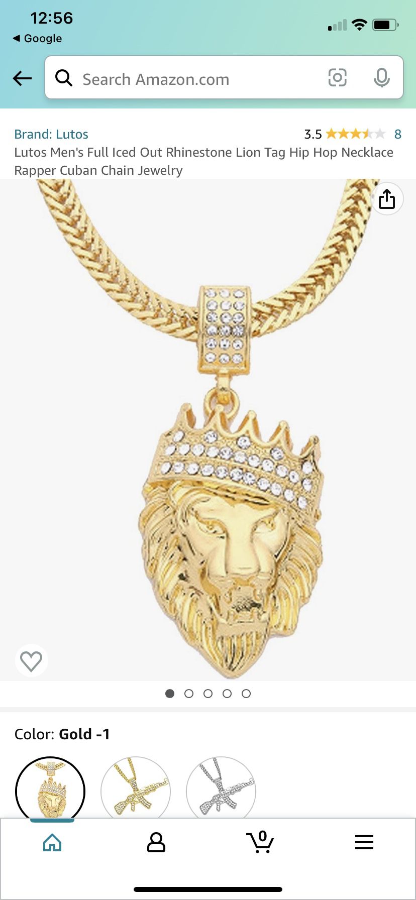 Lion w/crown 18 K  Gold Over Stainless Steel cz