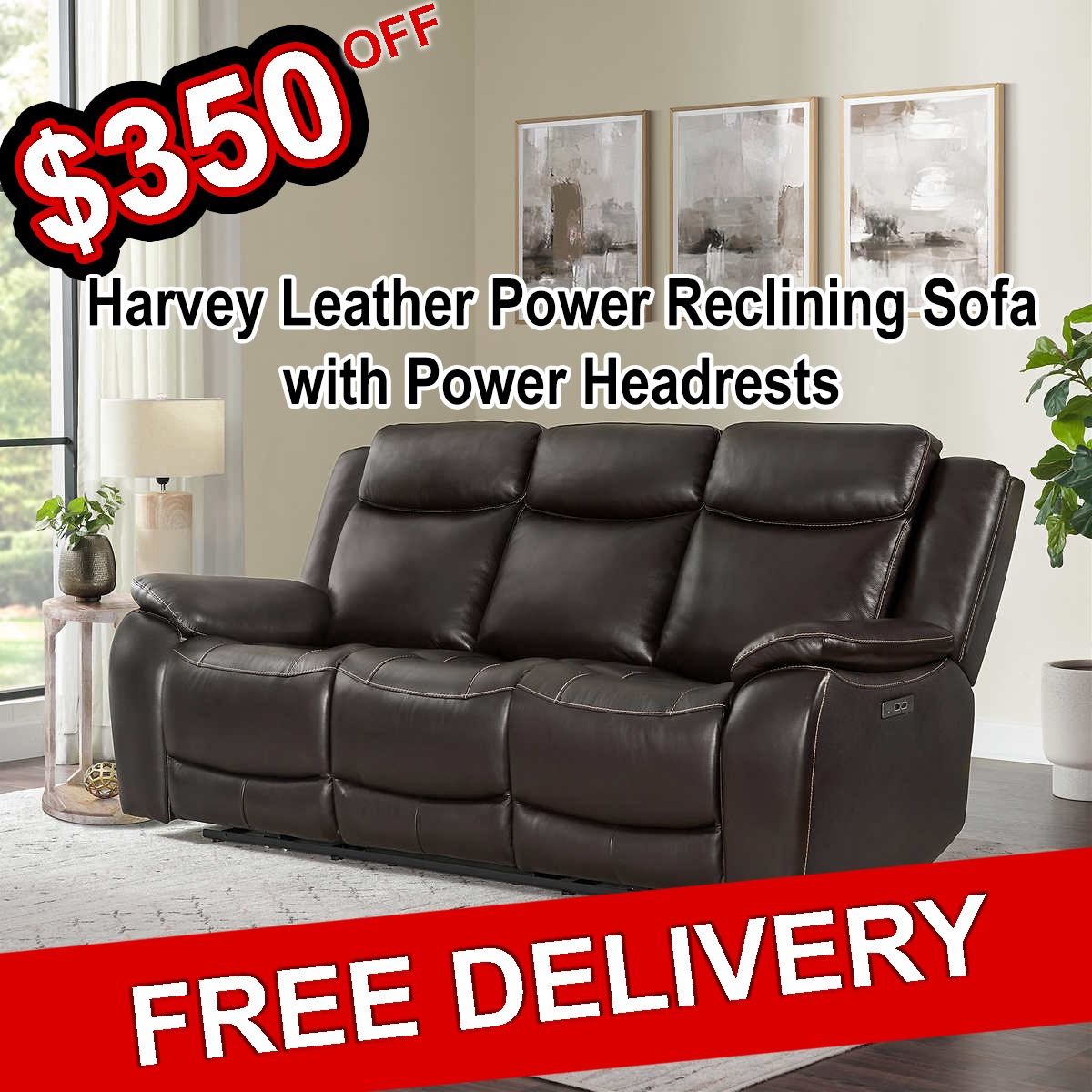 Harvey Leather Power Reclining Sofa with Power Headrests ADO #:CST-10528 Brand New - Threshold delivery within 5 miles of Arcadia included.Price is Fi