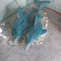 Super Nice Decorator Dolphin Glass Top Coffee Table