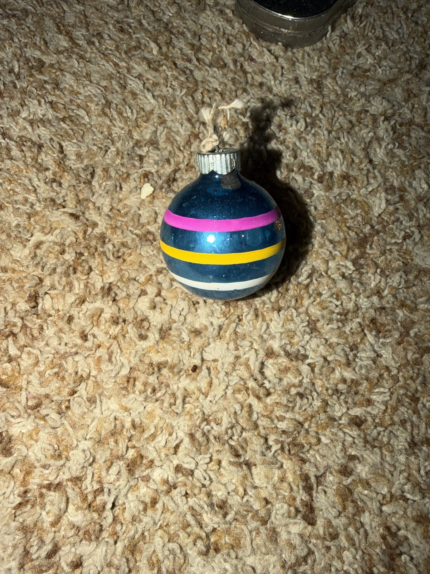 Striped Shiny Brite Christmas Ornament - Vintage Blue, Pink, Yellow and White Ornament. Has a mark see pics