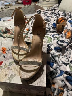 Gold Glitter Platform Heels with Rhinestone Straps
