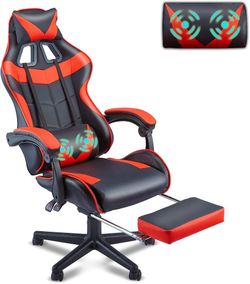 Soontrans Red Gaming Chairs with Footrest, Racing Massage Gaming Chair, Computer Gamer Chair, Ergonomic Game Chair with Adjustable Headrest and Lumbar
