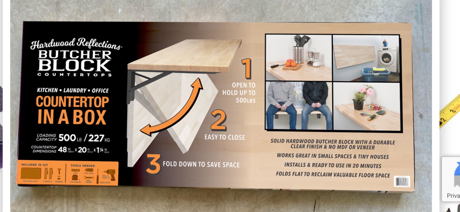 Butcher Block Folding Countertop 48”x20”