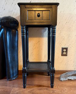 French Country Black Square Wood End Table with Drawer