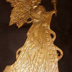 Vintage Solid Brass Angel Figurine Candle Stick Holder 9”
