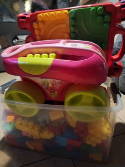 Read description: Mega Blocks table, wagon & container with blocks