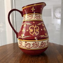  DINE by HD DESIGNS  Pitcher Handpainted Art Fleur de Lis Ornate Large stoneware ceramic 