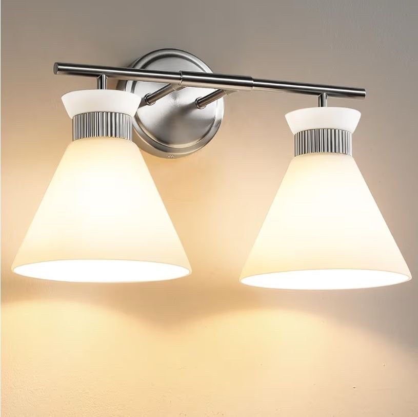 (Brand New in Box) WOSHITU Bathroom Vanity Light Fixtures - Brushed Nickel Bathroom Lighting Fixtures Over Mirror 2-Lights with Modern Milky White Fr