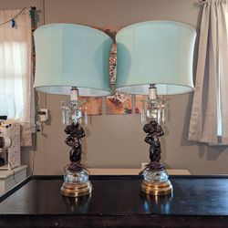 Twin Antique Cherub Lamps
