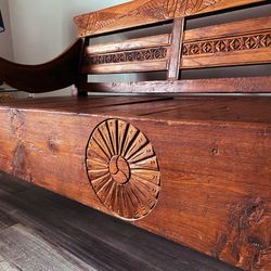 Reclaimed Teak Wood Bench / Daybed, Indonesian, Intricately Hand-Carved