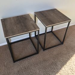 Metal And Wood End Table Pair