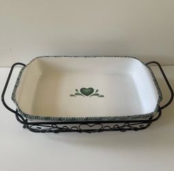 Ceramic Casserole Baking Dish Rectangle W/ Metal Holder 13” x 9” x 2” ( Dish Size )