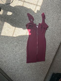 Burgundy Ruffle Bodycon Midi Dress