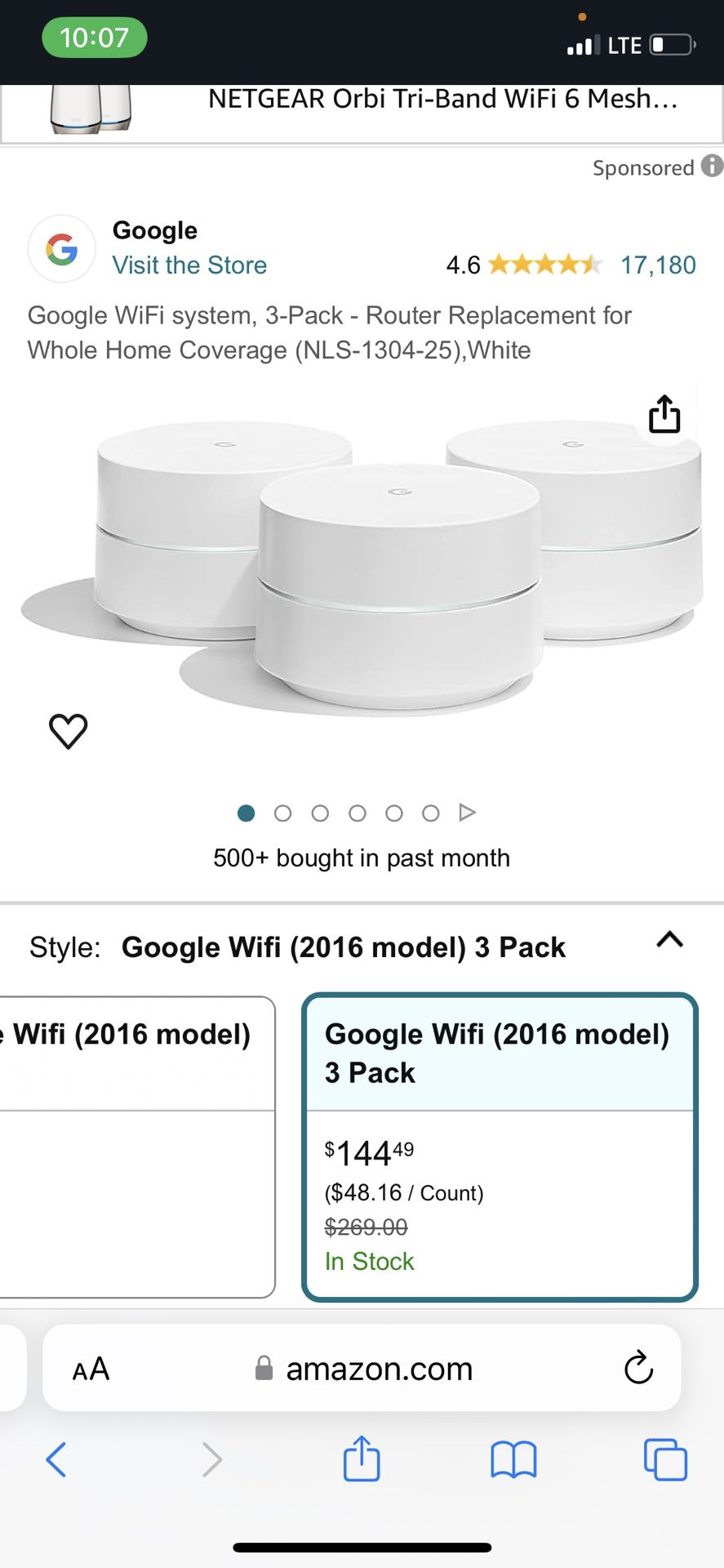 Google WiFi system, 3-Pack - Router Replacement for Whole Home Coverage (NLS-1304-25),White