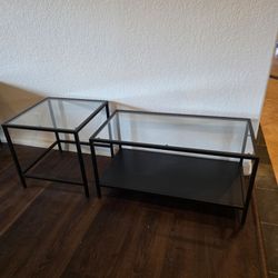 IKEA VITTSJÖ Nesting Tables Set of 2 – Glass & Black – Excellent Condition