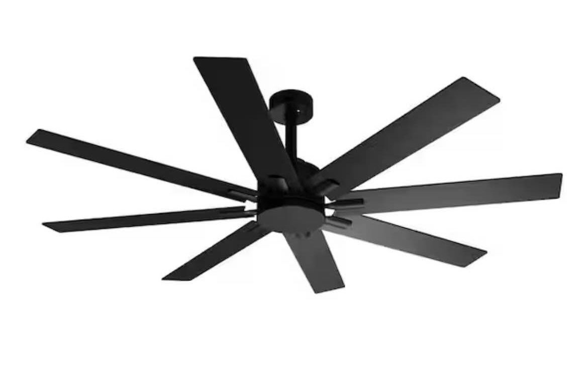 Indoor Outdoor Use 65 in. Black Solid Wood Grain 8 Blade Propeller Ceiling Fan with Remote Control, 5-Speed Adjustable